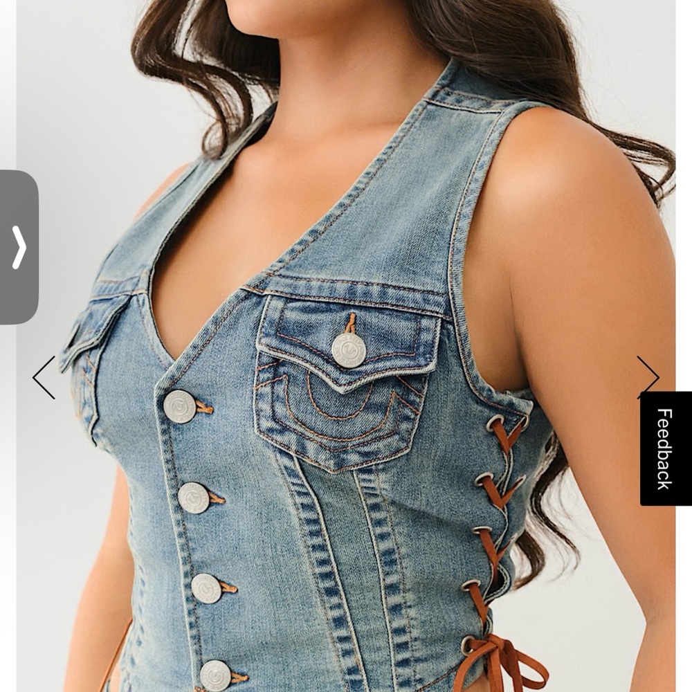 True Religion Women's LACE UP DENIM VEST